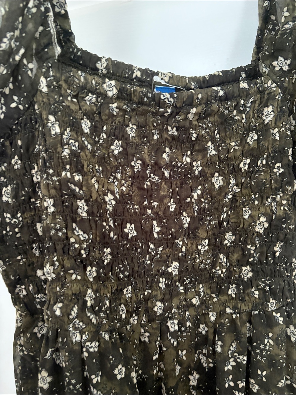 Smocked Square-Neck Maxi Dress in Olive Floral - Picture 3 of 4